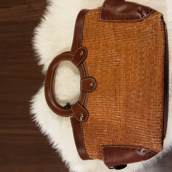 Fossil Handbags - Fossil Vintage Brown Woven Straw Triple Compartment Satchel Purse Bag